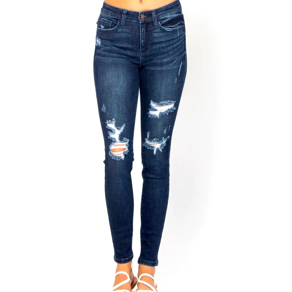 Judy Blue mid rise dark wash distressed jean size 7 / 28